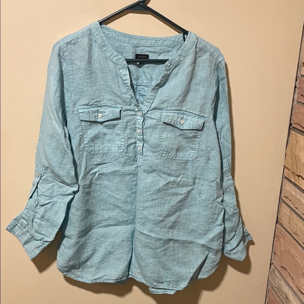 Talbots teal Blue Linen Shirt